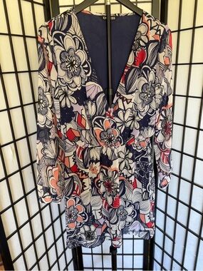 LABOR DAY SALE 🔥  Express Floral Surplice V-Neck Long Sleeve Mini Dress Medium